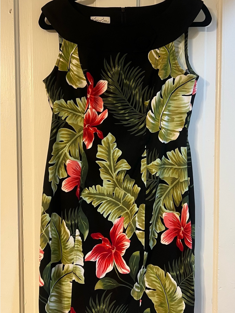 Kim Rogers Petite Black Dress with Tropical Print